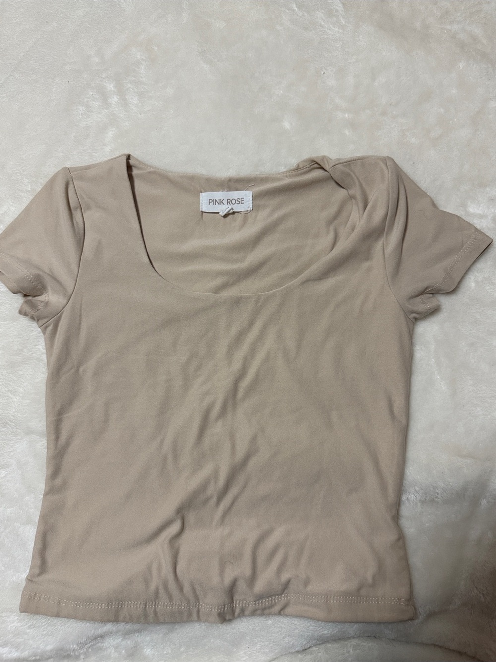Pink Rose Beige Scoop Neck Short Sleeve Tee - Picture 1 of 3